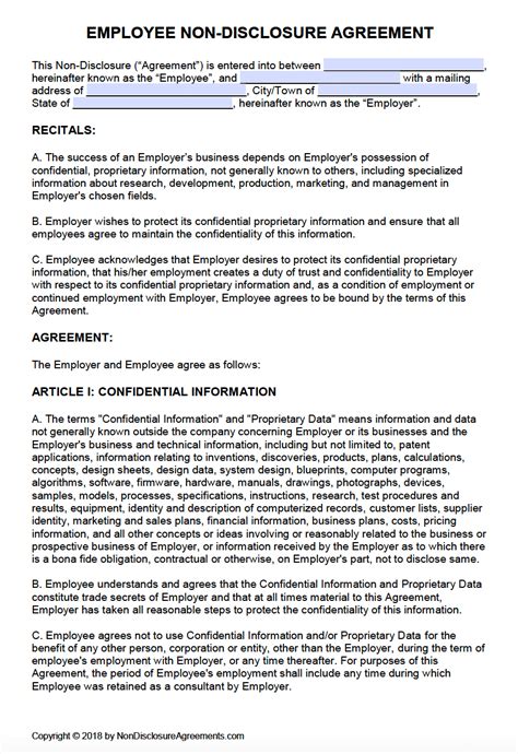 Free Employee Non Disclosure Agreement Template Pdf Word