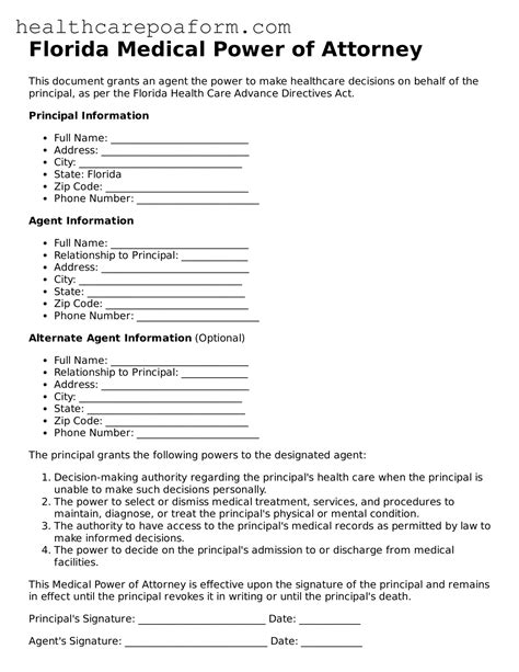 Free Florida Medical Power Of Attorney Form Template Healthcare Surrogate