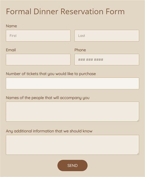 Free Formal Dinner Reservation Form Template