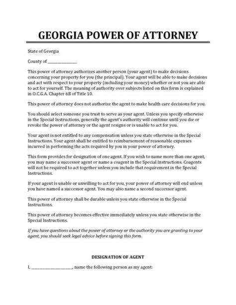 Free Georgia Power Of Attorney Forms Pdf Word