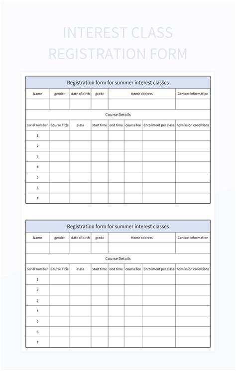 Free Interest Class Registration Form Templates For Google Sheets And