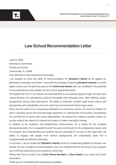 Free Law School Recommendation Letter Templates And Samples Pdf