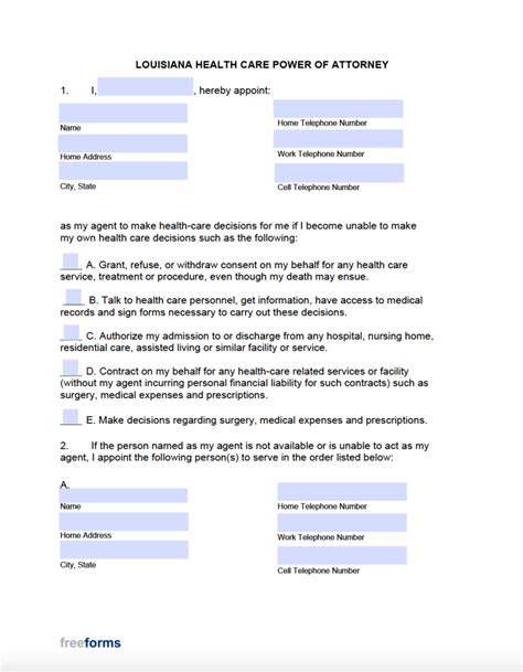 Free Louisiana Medical Power Of Attorney Form Pdf