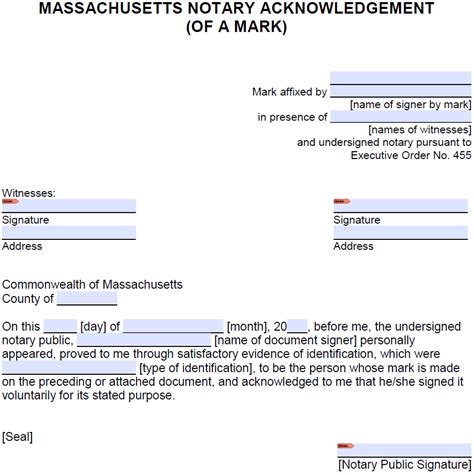 Free Massachusetts Notary Acknowledgement Mark Pdf Word