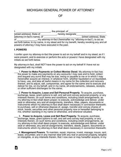 Free Michigan General Financial Power Of Attorney Pdf Word Eforms