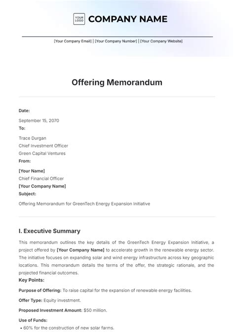 Free Offering Memorandum Template Of 5 Legal Memo Outline
