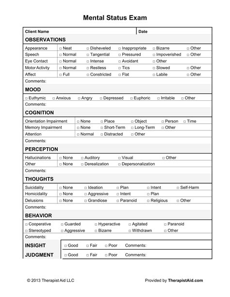 Free Printable Mental Status Exam Templates Pdf Word Worksheet