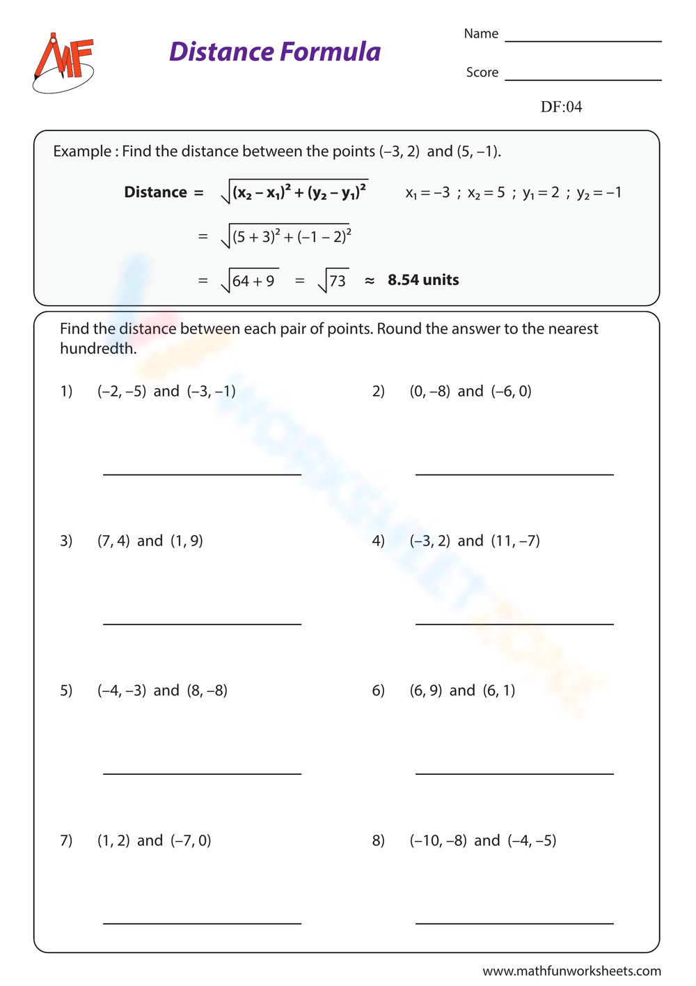 Free Printable Midpoint And Distance Formula Worksheets