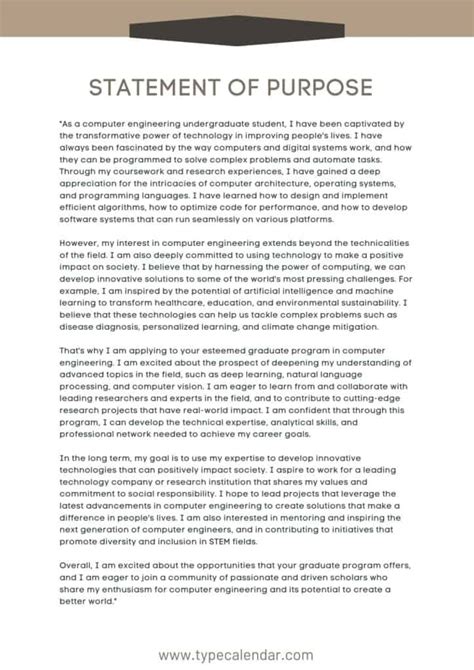 Free Printable Statement Of Purpose Templates Graduate School Masters