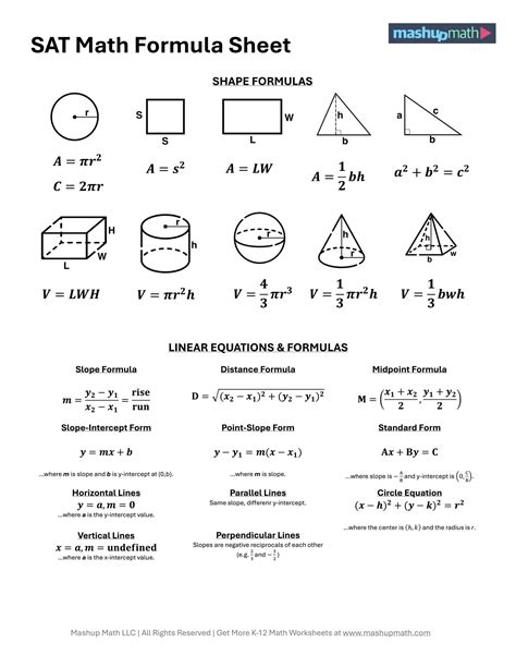 Free Sat Formula Sheet Printable Pdf Mashup Math