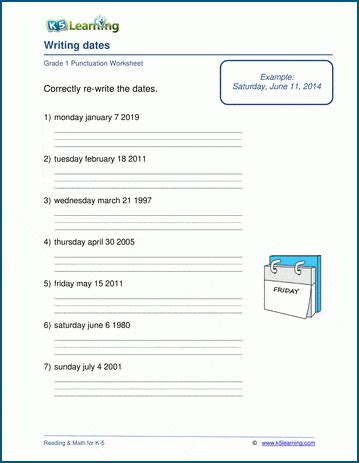 Free Spanish Date Writing Worksheet Worksheets Dates Spain Write