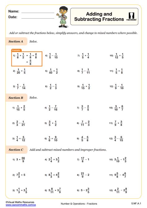 Free Subtracting Fractions Different Denominators Worksheet Download