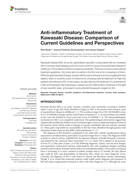 Frontiers Anti Inflammatory Treatment Of Kawasaki Disease Comparison