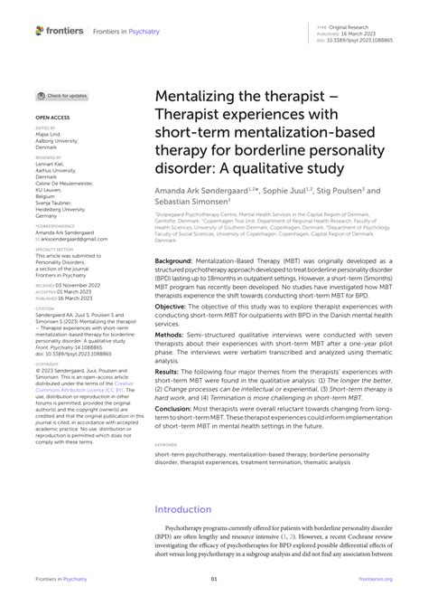 Frontiers Mentalizing The Therapist Therapist Experiences With