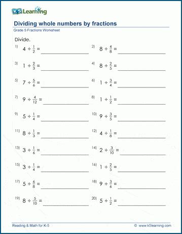 Grade 5 Math Worksheet Divide Whole Numbers By Whole Numbers 1 9