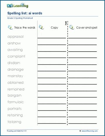 Grade 5 Spelling Lists Practice K5 Learning