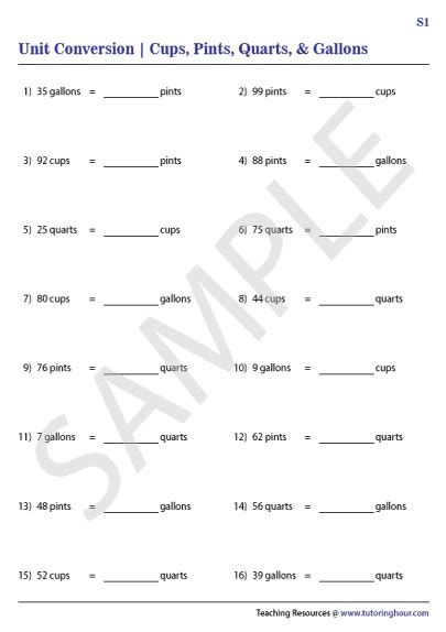 Grade 5 Worksheet Convert Volumes Cups Pints Quarts And Gallons