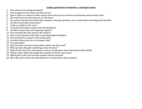 Guide Questions In Writing A Critique Essay Guide Questions In