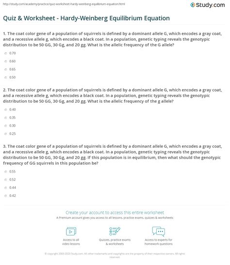 Hardy Weinberg Equilibrium Worksheets