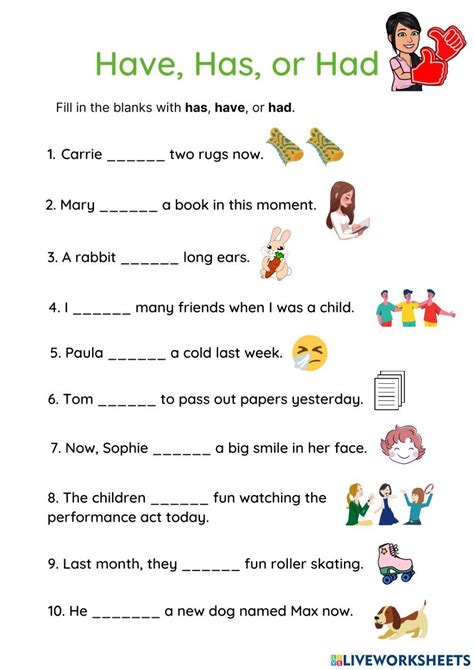 Have Has And Had Online Exercise For Live Worksheets Worksheets
