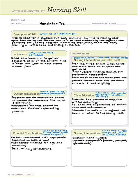 Health Assessment Nursing Skill Head To Toe Active Learning Templates