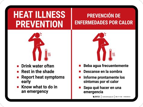 Heat Illness Prevention Bilingual Spanish Landscape Wall Sign