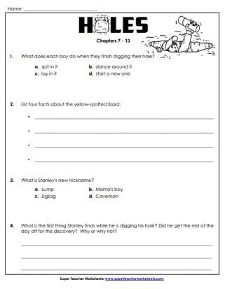 Holes Worksheet Printables
