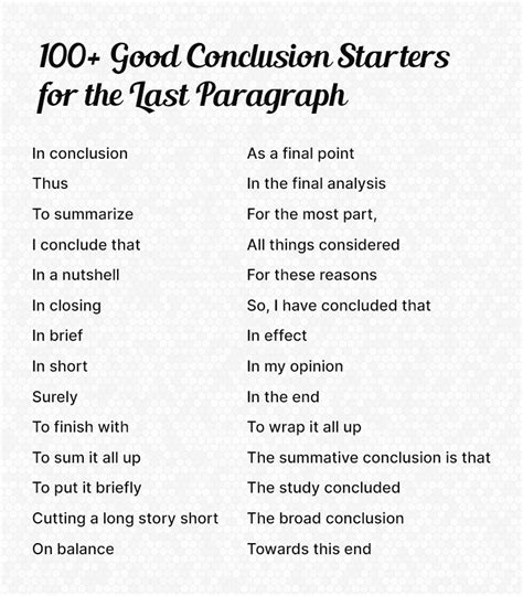 How Do You Start A Conclusion Top 100 Conclusion Starters You Never