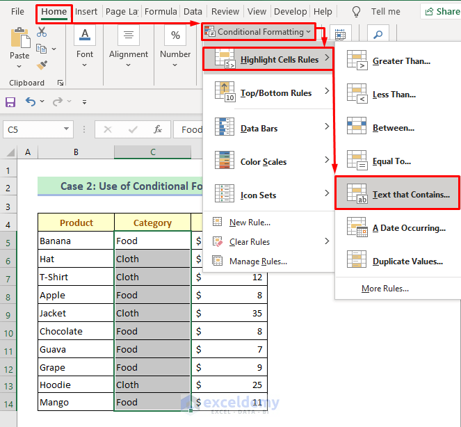 How To Highlight Cells Based On Text In Excel 2 Methods Exceldemy