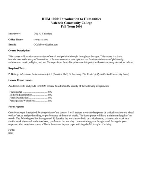 Hum 1020 Introduction To The Humanities Course Overview Course Hero