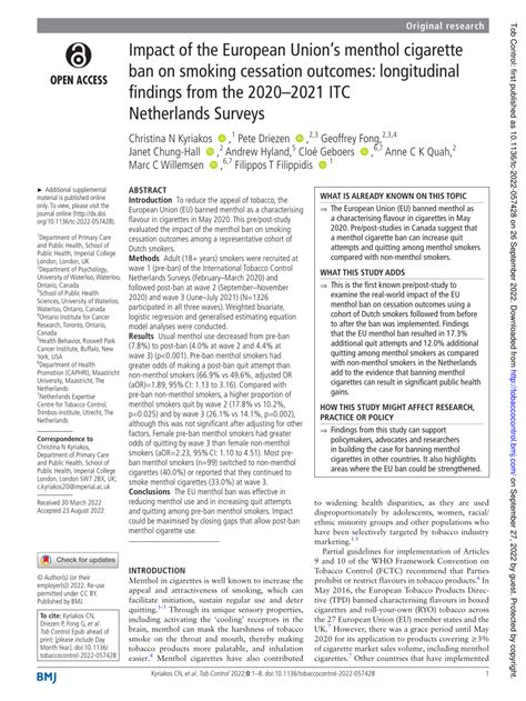 Impact Of The European Union S Menthol Cigarette Ban On Smoking