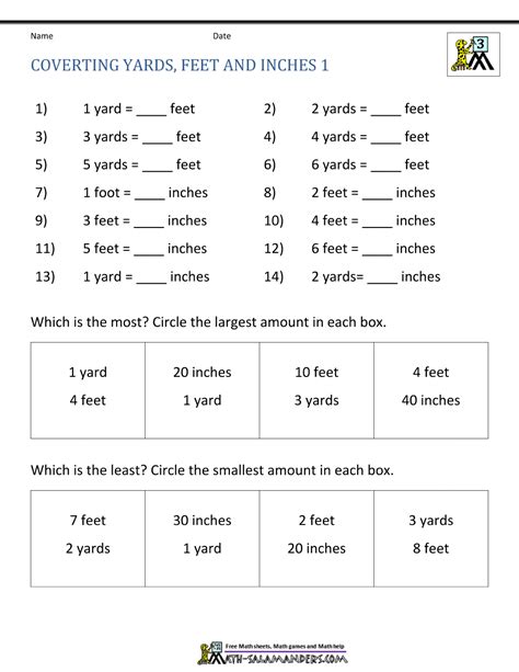 Inches Feet Yards Conversion Worksheet