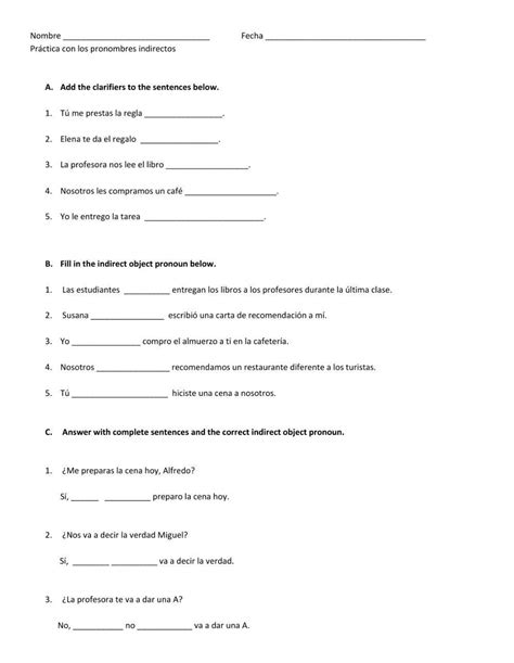 Indirect Object Pronouns In Spanish Worksheet Live Worksheets