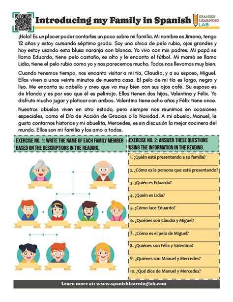 Introducing My Family In Spanish Pdf Reading Worksheet Spanish