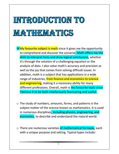 Introduction To Maths My Favorite Subject Is Mathematic 1 My