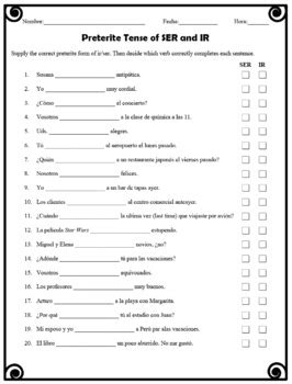 Ir And Ser Preterite Worksheet