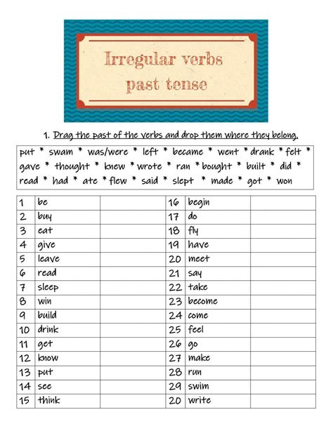 Irregular Past Tense Verbs Worksheets Free English Worksheets