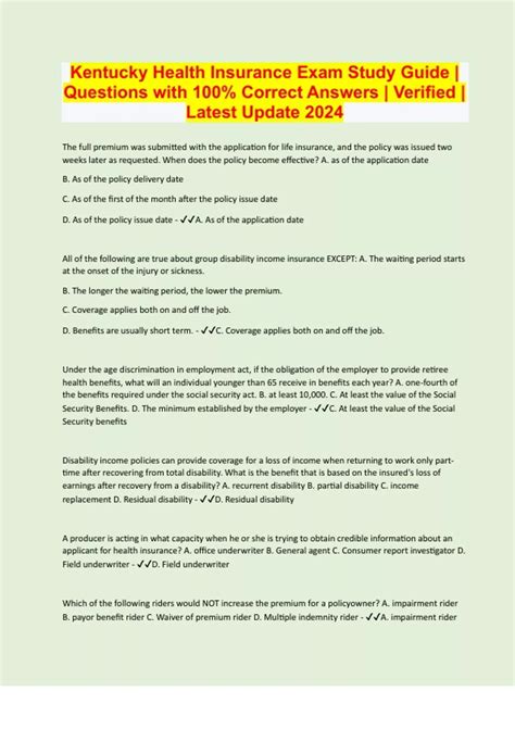 Kentucky Health Insurance Exam Practice Questions With Correct Answers