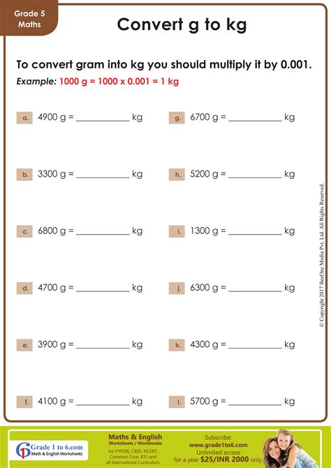 Kilograms To Kilograms And Grams Conversion Practice