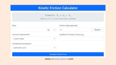 Kinetic Friction Calculator Friction Calculator