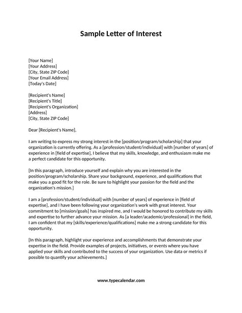 Letter Of Interest 12 Free Sample Example Format