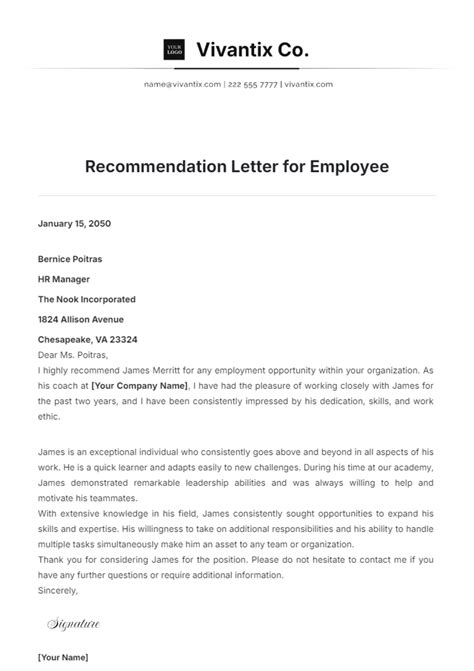 Employee Letter of Recommendation Template