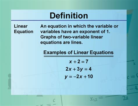 Linear Equations Definition Formula Examples Solutions