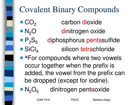 List Of Binary Covalent Compounds