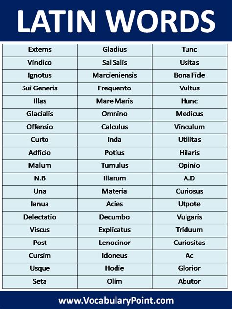 List Of Latin Words Vocabulary Point