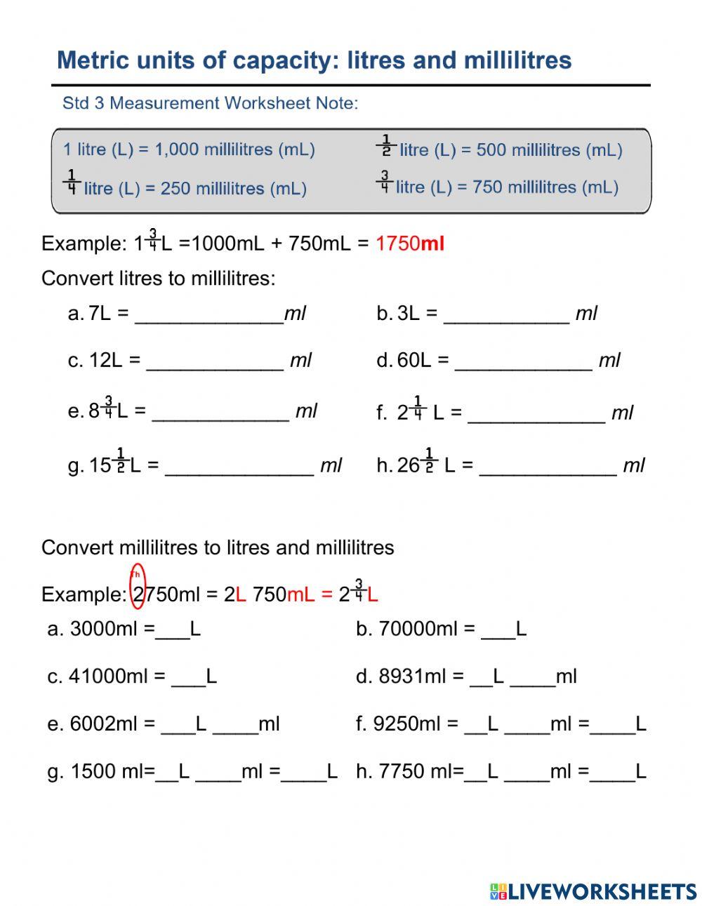 Liters And Milliliters Converting L To Ml And Converting Ml To L