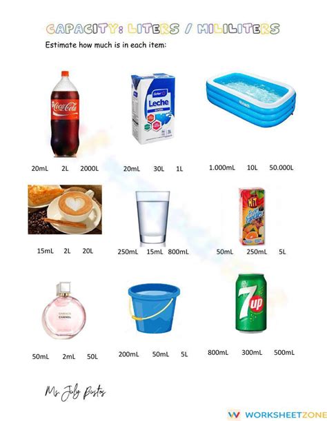 Liters And Milliliters Worksheet