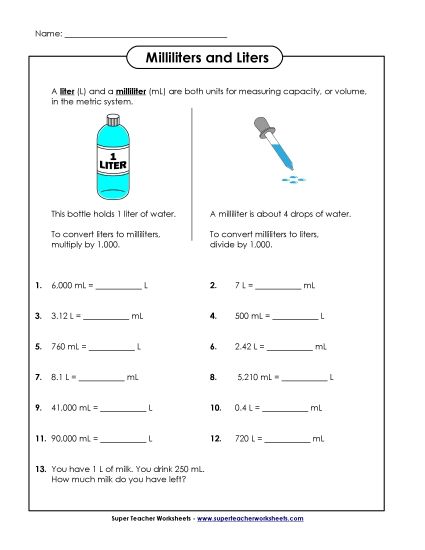 Liters And Milliliters Worksheets Grade 3 Pdf At Mollylane