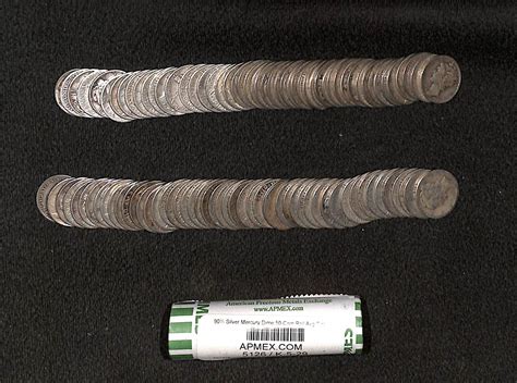 Lot Detail - Lot Of (3) $5 Rolls Of Circulated 90% Silver Mercury Dimes ...