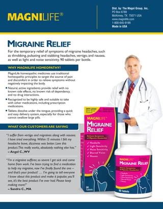 Magni Life Migraine Relief Natural Homeopathic Ingredients Relieves
